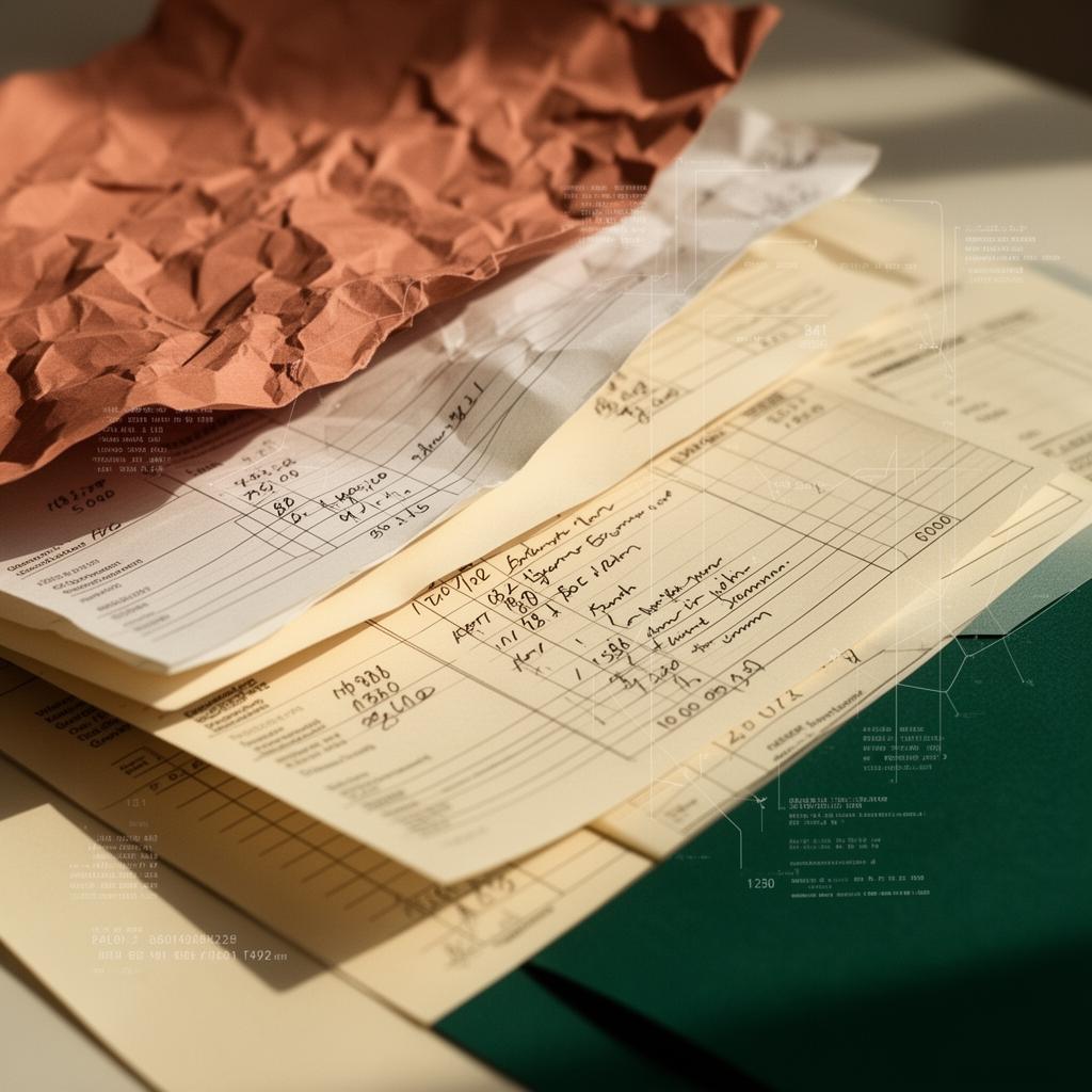 Pile of unstructured enterprise documents — invoices, receipts, and handwritten forms